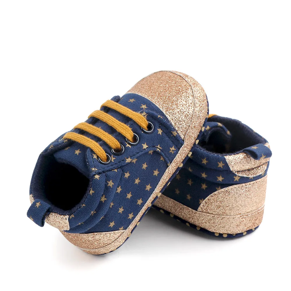 Обувь для новорожденных мальчиков, кроссовки с блестящими звездами, Повседневная нескользящая обувь из хлопка для малышей, детская обувь с блестками и звездами, 0-18 месяцев