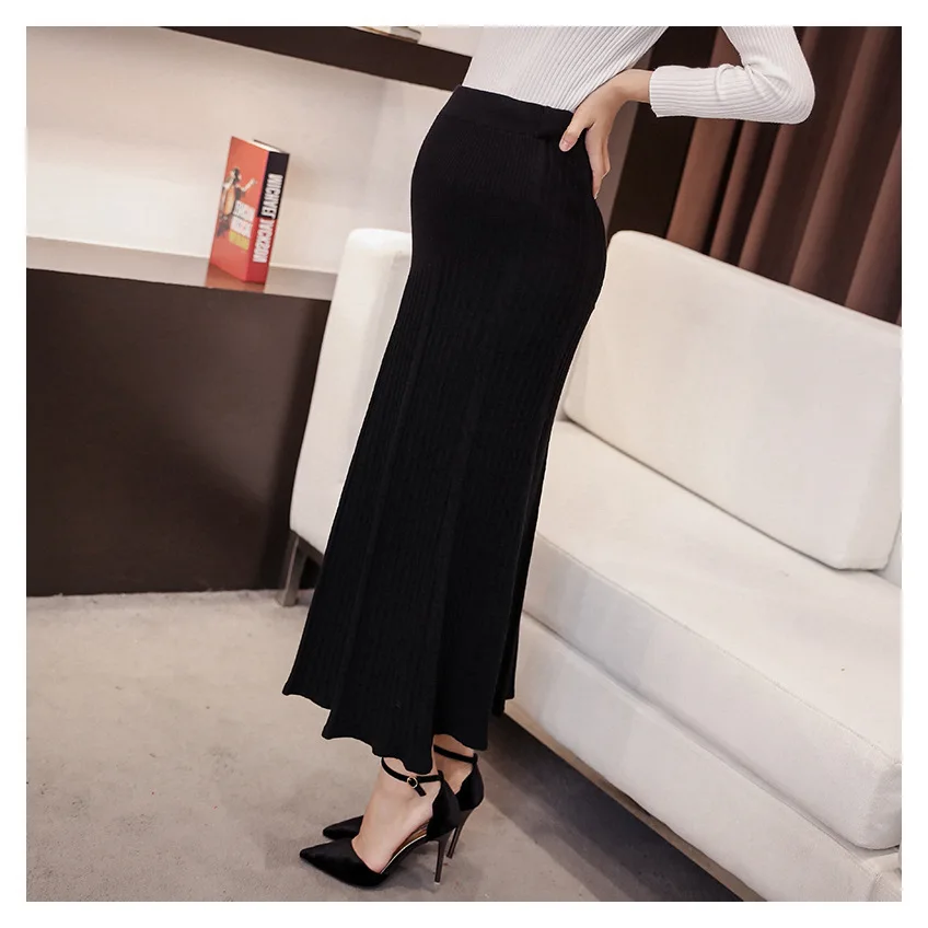 Elastic Waist Belly Maternity Long Skirts Bottoms Clothes for Pregnant Women Autumn Charming Knitted Pregnancy Skirts