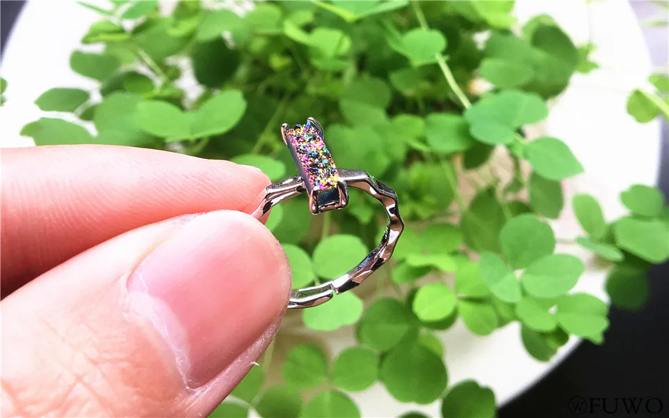 Rectangle drop Aura Druzy Ring 7