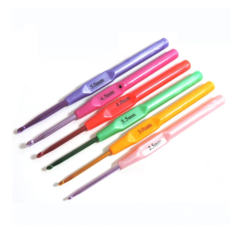 

6pcs 2.0-5.0mm 14cm set of colourful aluminium crochet hooks Needles with handle
