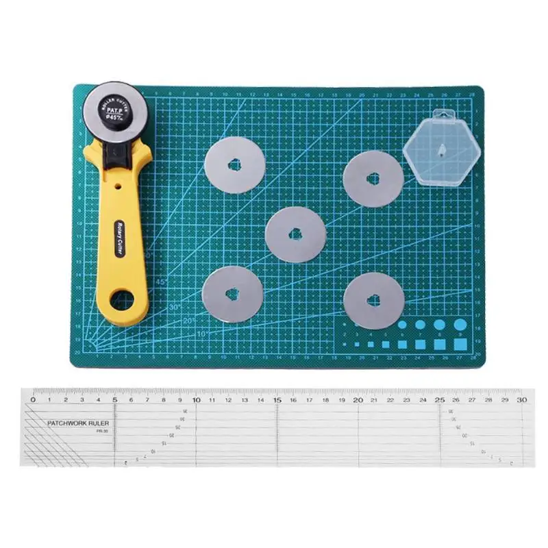 

A4 Rectangle Grid Lines Cutting Mat + Transparent Ruler + Cloth Cutter + 5 Blades Wood Carving Tools Plastic Craft DIY Tool