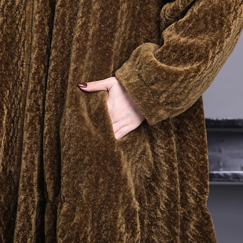 Nerazzurri Real fur coat women winter 2018 long large size oversize sheep fur jacket 5xl 6xl 7xl warm sheared lamb fur overcoat