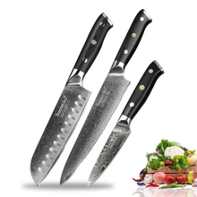 SUNNECKO 3 шт. набор кухонных ножей Santoku шеф-повара нож для очистки овощей японский VG10 Дамасская стальная бритва острые кухонные ножи G10 Ручка