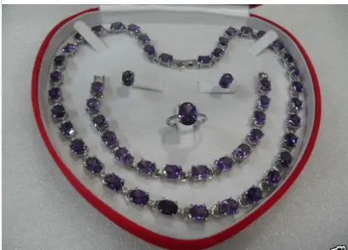 

Beautiful women's set Amethyst Necklace Bracelet Ring Earring^^^18K GP style Fine jewe Noble Natural jade FREE SHIPPING