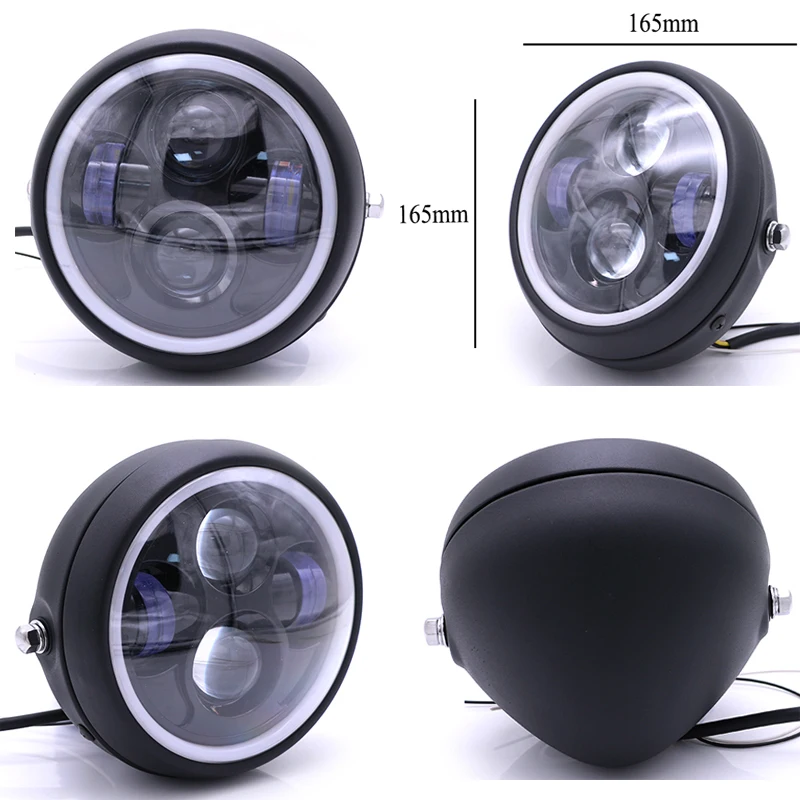 DC 12V Motorcycle Retro Black Headlights Universal Motorbike 35W