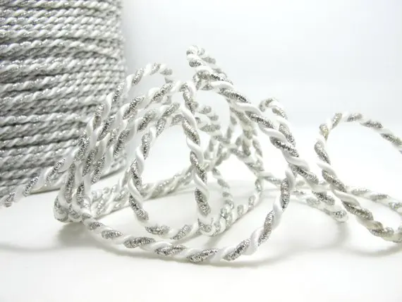 

CLEARANCE|5 Yards 4mm Silver and White Twist Cord Rope Trim|Craft Supplies|Scrapbook|Decoration|Hair Supplies|Embellishment