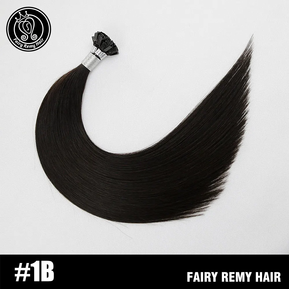 # 1B Сказочные волосы remy 0,8 г/локон 16 дюймов Натуральные Человеческие волосы Remy с плоским кончиком для наращивания шелковистые прямые темно-коричневые Предварительно Связанные кератиновые волосы - Цвет: # 1B