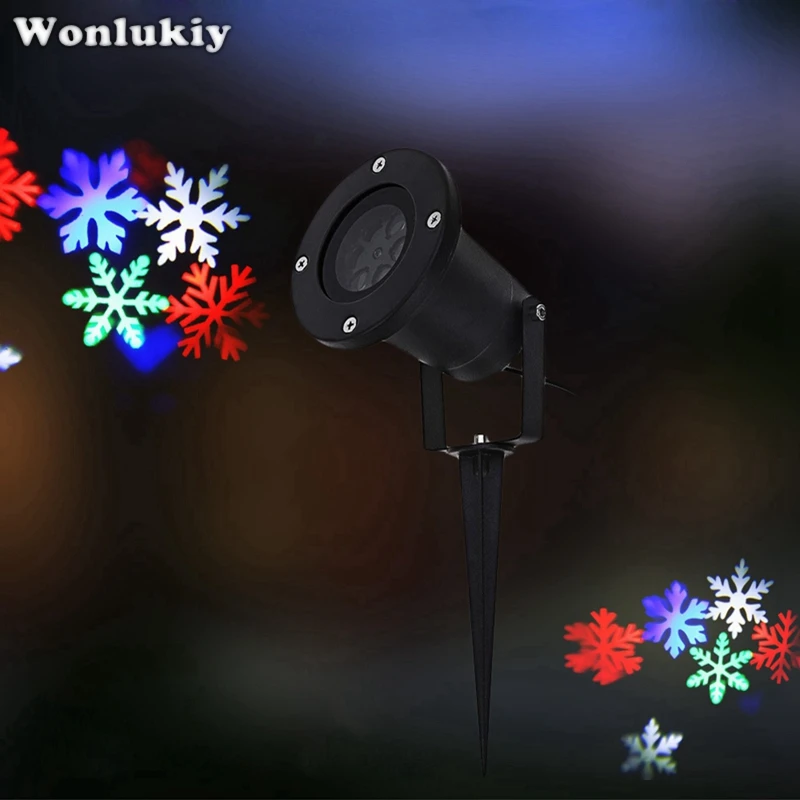 Wonlukiy RGB/White Outdoor Lamps Moving Snow Laser Projector Snowflake