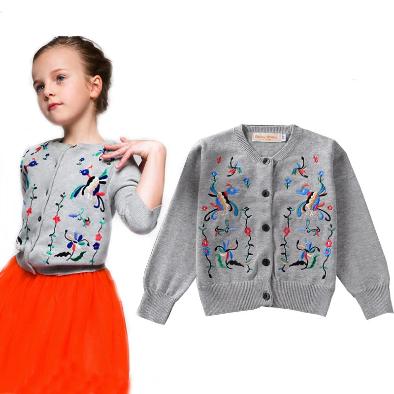 2017 Girl Autumn Sweater Knitted Cardigans Kids Fashion Embroidery Sweater Girl Outerwear