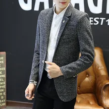 Мужской Блейзер Костюмы качественные модные приталеные блейзеры шерстяная верхняя одежда костюм Homme Прямая поставка брендовая одежда