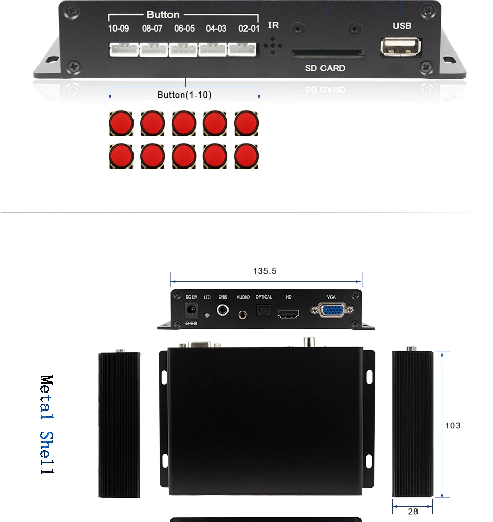 MPC1080P-10 HD sd карта usb медиаплеер для ТВ автоматическая петля играть с 10 пластик без led кнопки медиа плеер доска