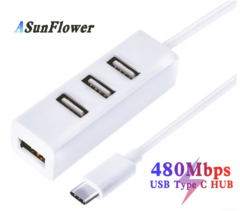 

Type C To USB 2.0 For MacBook Portable Mini 4 Port USB 2.0 Splitter Converter For PC Laptop Accessories Micro USB HUB Adatper