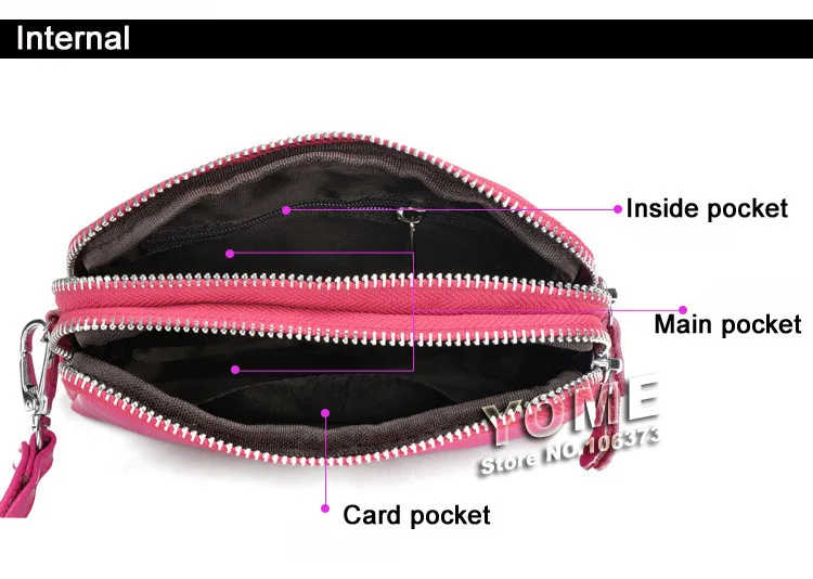 Genuine Leather Women Coin Purse Double Zipper Mobile Bag Lady Clutch Wristlet Bags, easy for carry clutches, Wholesale