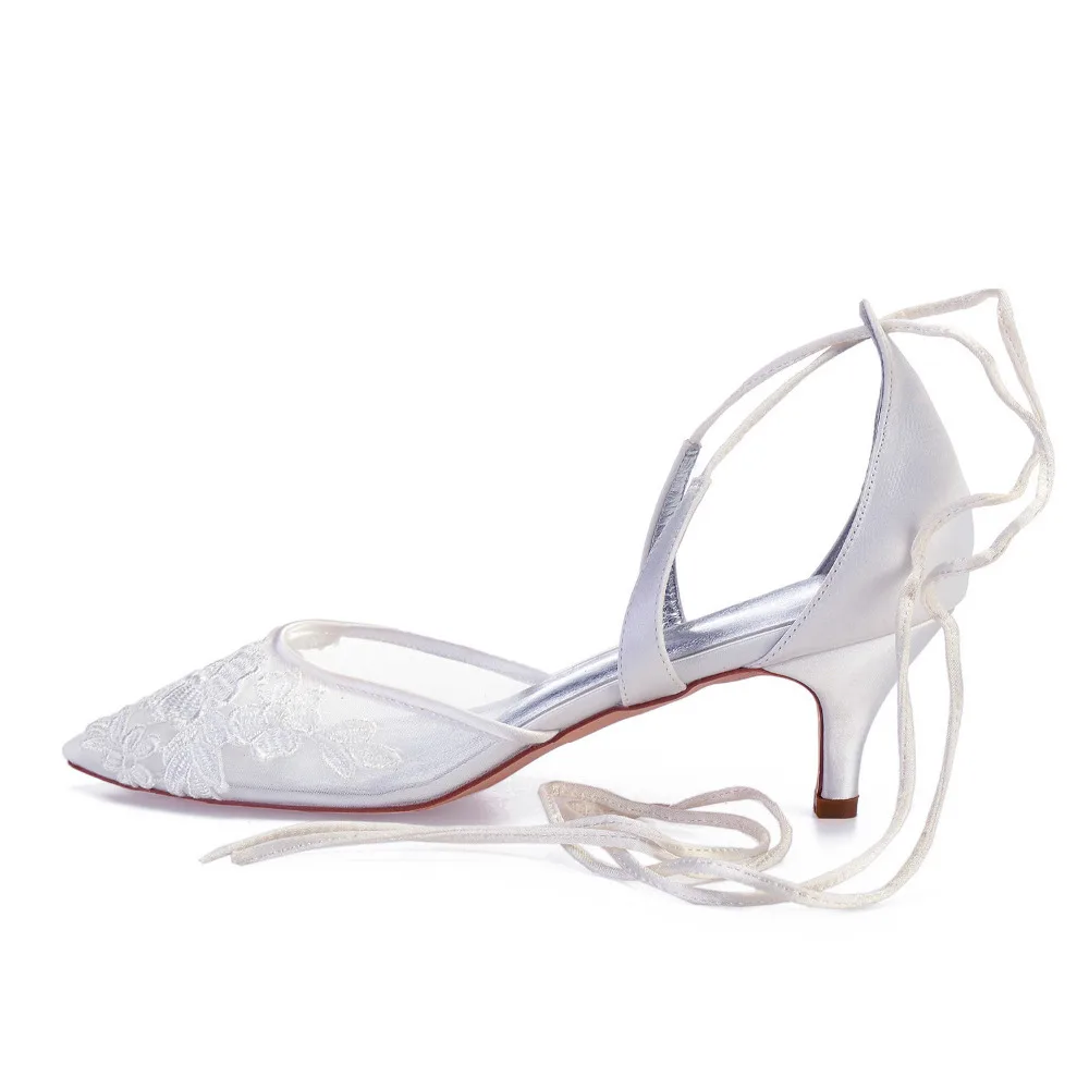 White lace up wedding shoes