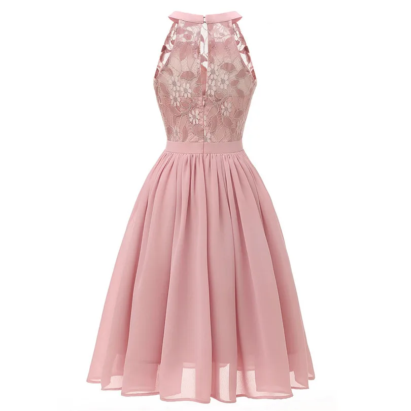   Women Summer Vintage Princess Floral Lace Dress Cocktail Elegant Dress Neckline Party Aline Mini Swing Dress#4M11 (3)