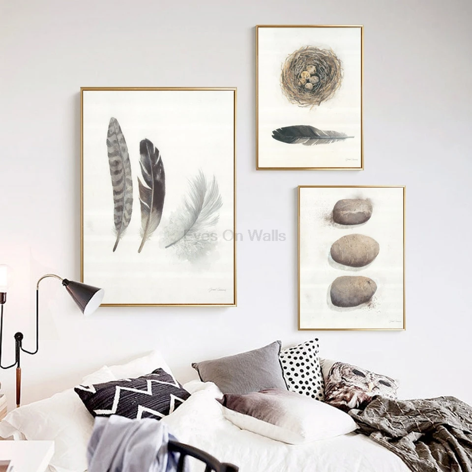 

No Frame Feather Poster Scandinavian Stone Canvas Painting For Living Room Bird's Nest Wall Picture Art Print Modern Home Decor