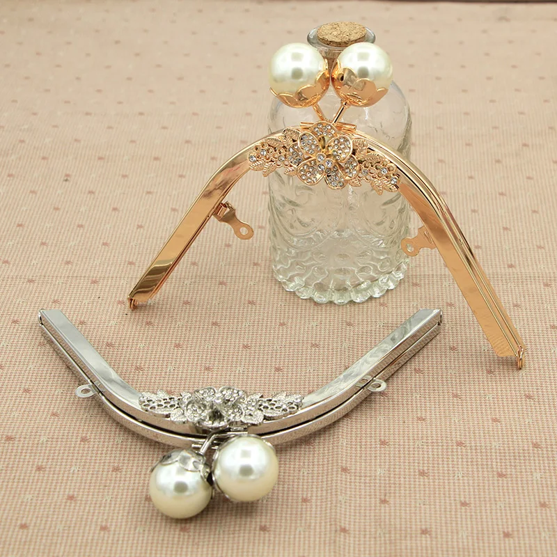 18 CM Silver Gold Color Crystal On Surface With Pearl Big Ball Clasp Metal Purse Frame Fashion Hanger Handle DIY | Багаж и сумки