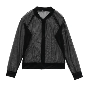 

Women Sexy See-through Zipper Blouse Long Sleeve Sheer Jackets Beachwear