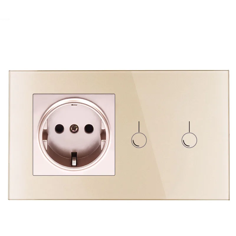 

146 euro standard touch switch socket, tempered glass panel connection switch socket combination ac110-240