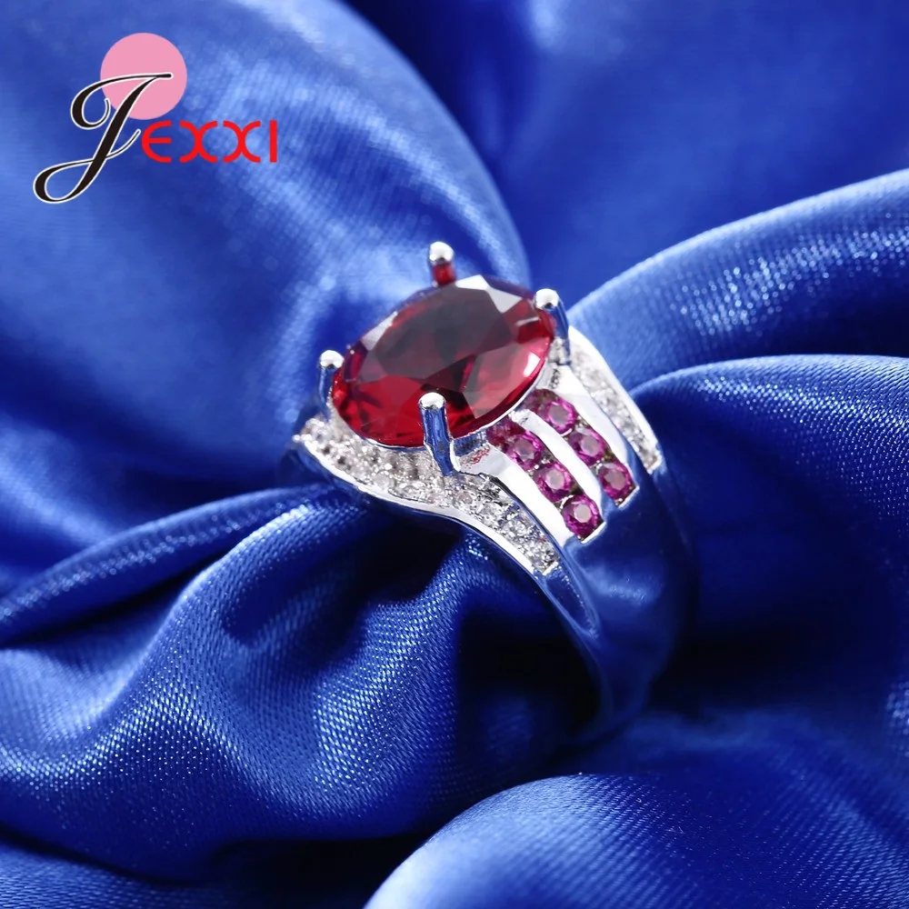 Классические 925 пробы серебряные обручальные кольца женские bijoux для Леди Винтажные Роскошные блестящие фуксия CZ Ювелирные изделия круглые Bague
