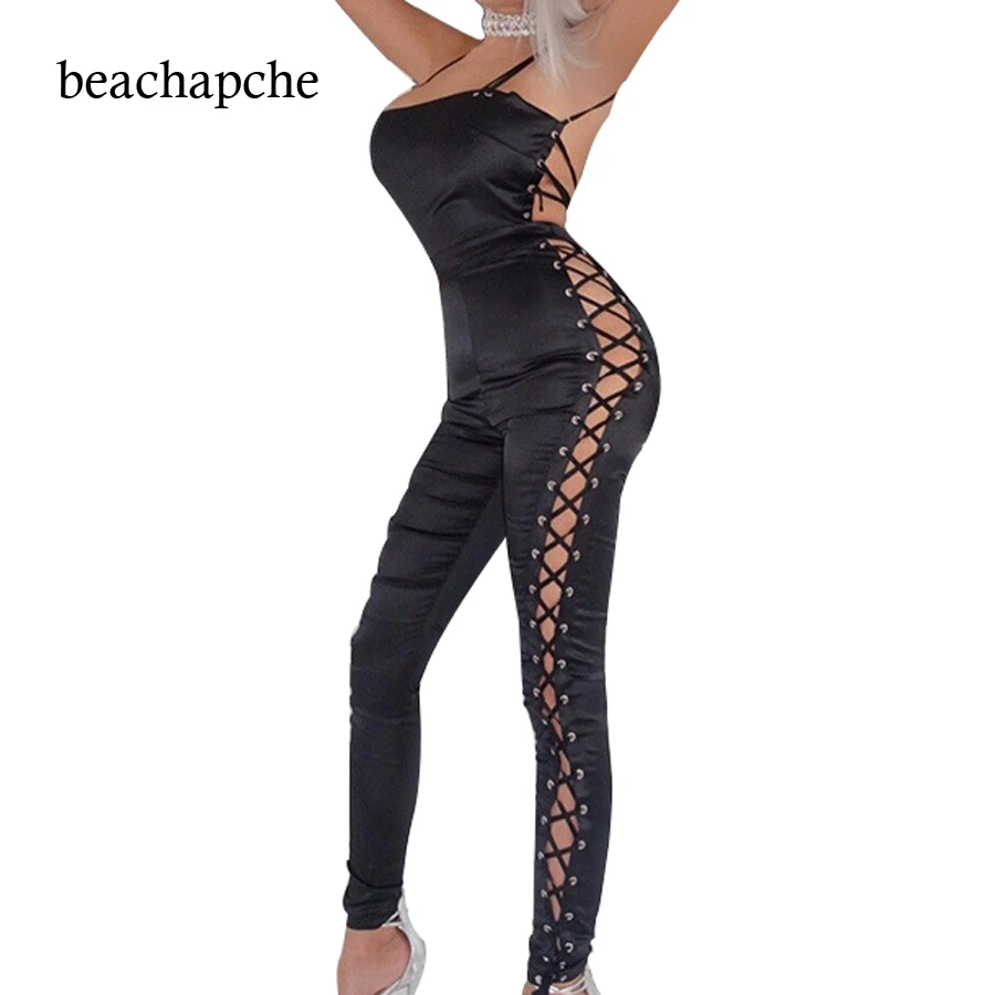 Sexy Lace Up Rompers Womens Jumpsuit 2017 Backless Sleeveless Autumn