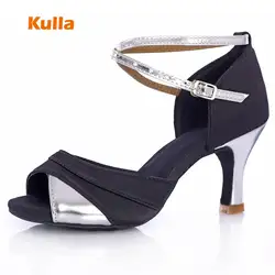 Горячая Распродажа KULLA черный + серебряный танцевальные на каблуках Танго, латина Танцевальная обувь для женщин танцевальное для сальсы