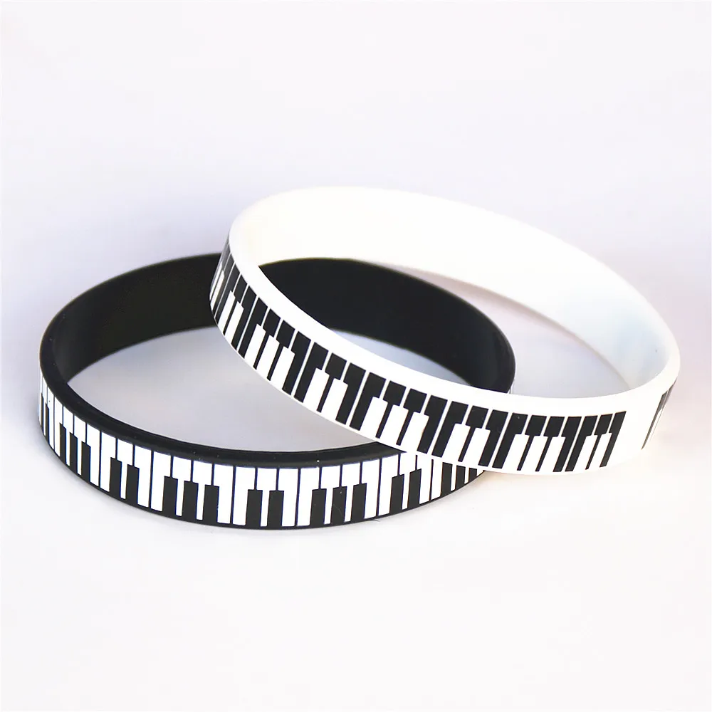 

NEW 50PCS Black White Printed Piano Keycboard Silicone Wristband Rubber Bracelet &Bangles for Music Lover Fans Wholesale SH081