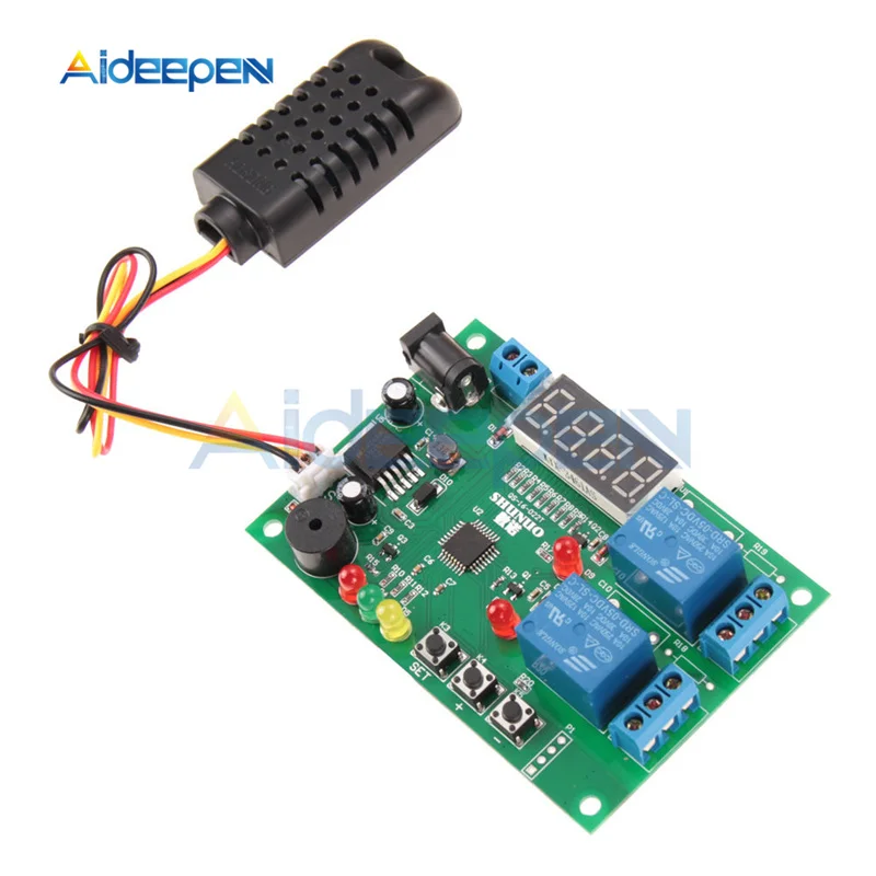

DC 5V-24V 10A LED Digital Temperature Humidity Controller Module Heating Cooling Regulator Dual Channel Relay With AM2301 Sensor