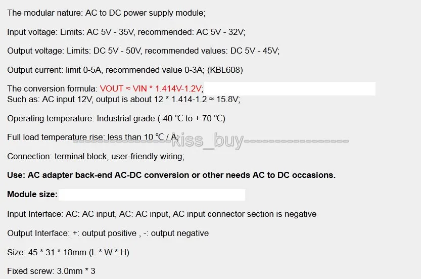 AC-DC Питание модуль Вход 5 В-35 В до 5 В-45 В регулируемый выпрямитель 3A пик 5A