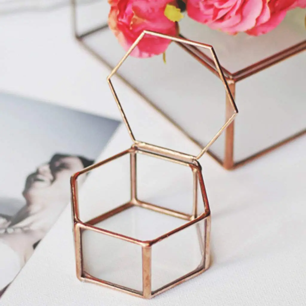 Geometric Glass Terrarium Box Jewelry Box Glass Succulent Plant Pot Deco Hexagon Shape