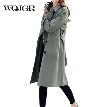 

WQJGR Women Trench Windswear Turn-down Collar Double Breasted Trench Coat for Women Long Sleeve trench coat