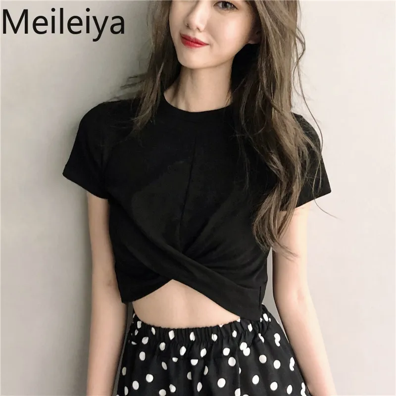 

Navel T-shirt Black Cross High Waist Short Sleeve Tightt Shir T Women Tshirt Summer Ultra-short Jazz Dance O-Neck Tops Tees