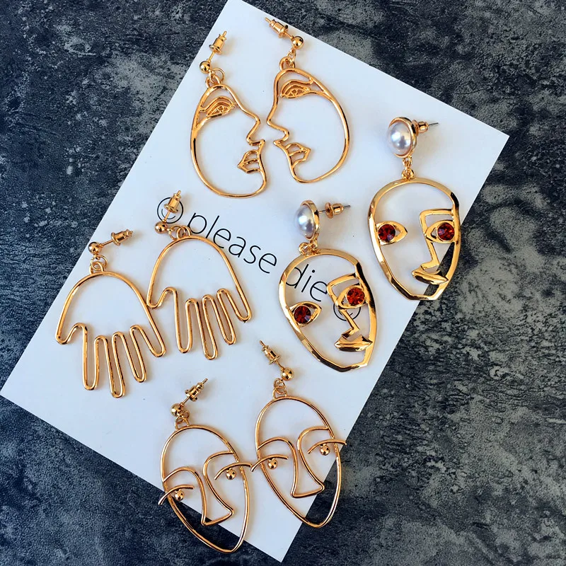 23 стиля! Серьги женские с абстрактным изображением лица и красных губ|earrings for women