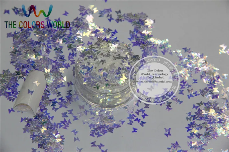 

3MM size White with blue light shinning colors glitter Butterfly shapes amazing sparkles for Nail Art and DIY supplies1pack=50g