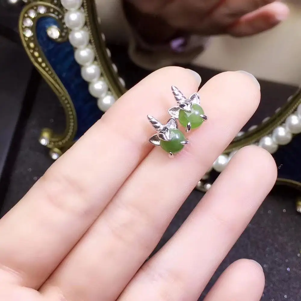

Elegant lovely Monster natural green jasper gem earrings 925 silver Natural gemstone earring girl jewelry for party gift