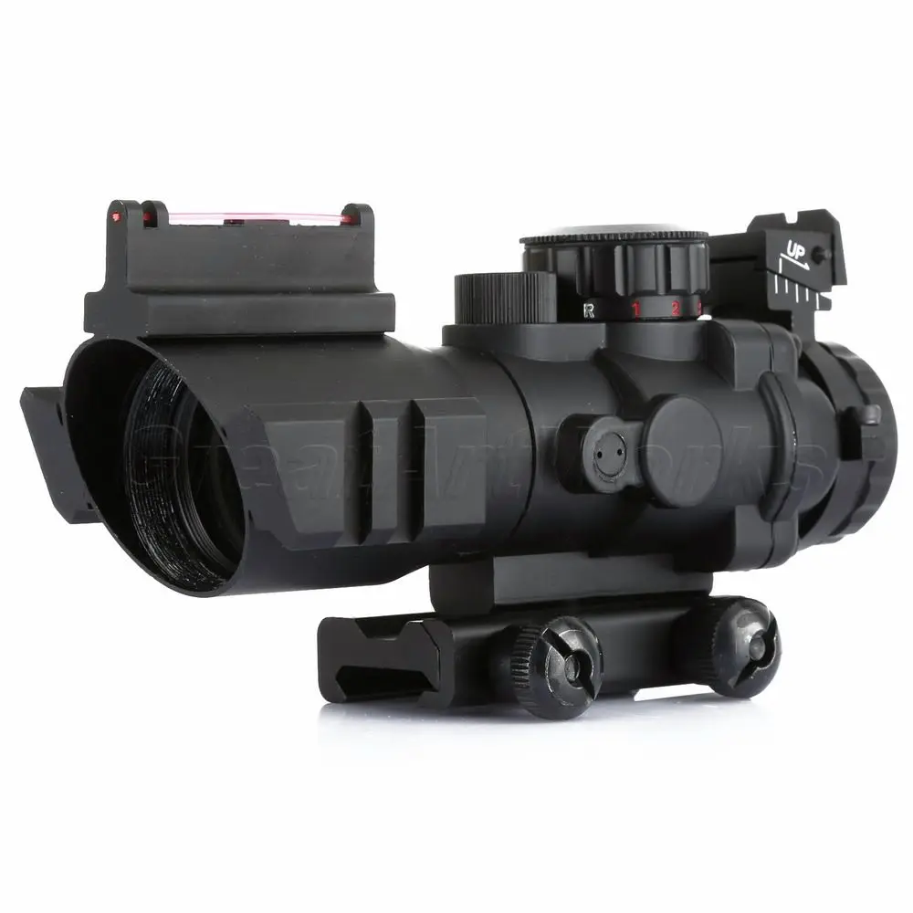 Hot 4x 32 RGB ACOG Style Tri Illuminated Combo Compact Fiber Optics Red Green Dot Sight