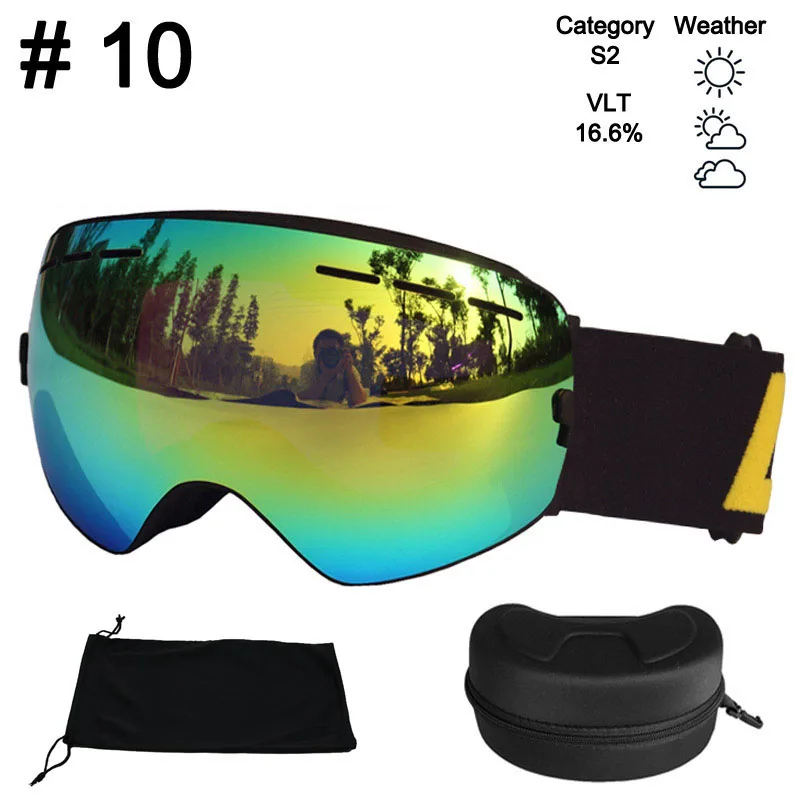 Color 10 With Box LOCLE CE сертификация лыжные очки с двойными линзами UV400 противотуманные лыжные очки для катания на лыжах, сноуборде, мотокроссе большие Лыжные маски - Цвет: Color 10 With Box