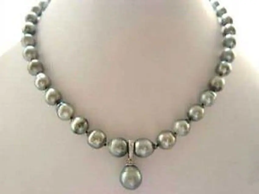 

RHJ0015 8-9mm RARE High TAHITIAN PEARL NECKLACE WITH PENDANT 17.5inch