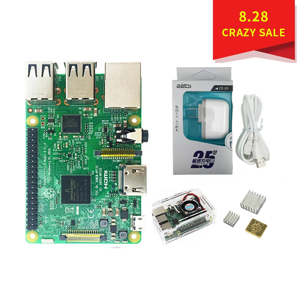 Original Raspberry Pi 3 B Starter Kit + Case with fan + 2.5A US Power Supply +Heat Sink for Raspberry Pi 3 Model B Original Raspberry Pi 3 B Starter Kit + Case with fan + 2.5A US Power Supply +Heat Sink for Raspberry Pi 3 Model B