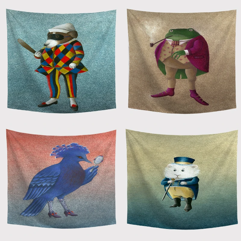 Individual Animal Tapestry Fox Cat Mouse Bird Leaf Cup Chair Rabbit Design Towel Mat Outdoor Picnic Room Decoration Pad | Дом и сад