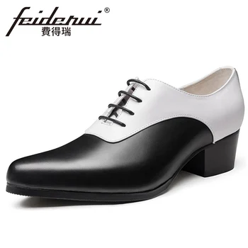

Mixed Colors Genuine Leather Men's High Heels Oxfords Pointed Toe Laces Height Increase Formal Dress Man Party Shoes HQS367