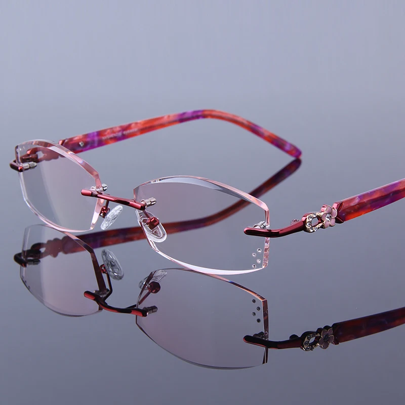 Women Reading Glasses Laides Presbyopic Eyeglasses Female Optical Hyperopia Clear Rimless Rhinestone Women's Red Frames Glasses