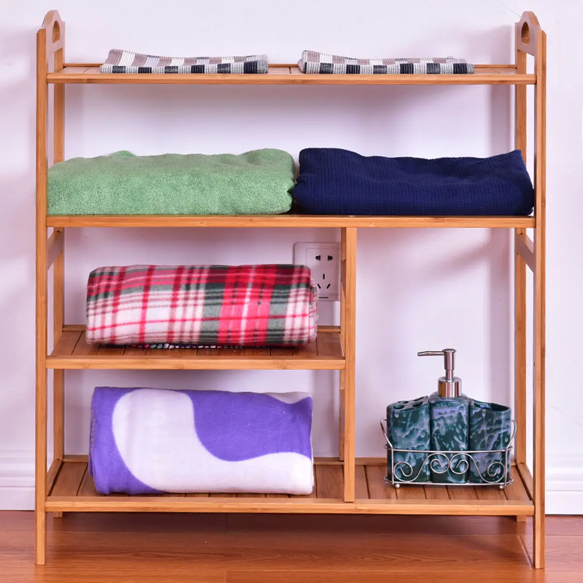 Giantex 4 Tier Multifunction Bamboo Shoe Rack Boot Tower Shelf Modern Home Shoes Storage Organizer Stand HW56488