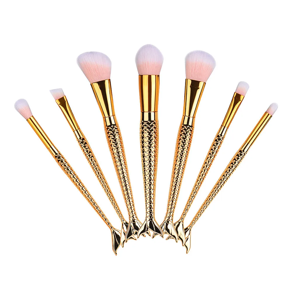 

7PCS Make Up Foundation Eyebrow Eyeliner Blush Cosmetic Concealer Brushes Golden Mermaid Tail Makeup Brush Set Brush H30329