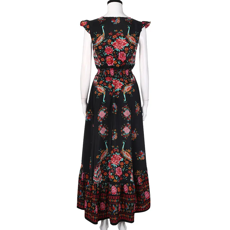 HOT sell Fashion summer dress 2018 beach dress Print Floral Retro Palace V-Neck Evening Party Dress vestido de festa Y03#N (4)