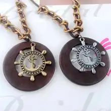 Antique Vintage Long Rope Chain Necklace Wooden Alloy Rudder Pendants Neckless Cord Men Jewelry Accessories Free Shipping