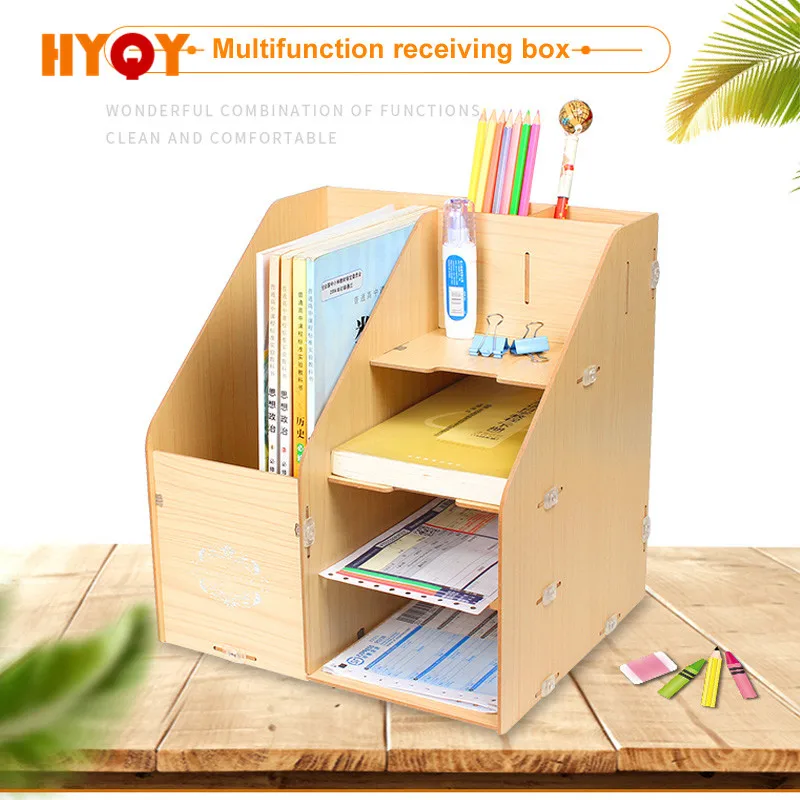 Wooden office desk receiving box Creative A4 file Data frame Multi - function student bookshelf Tabletop storage cabinet | Инструменты