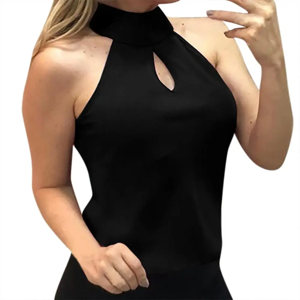 

2019 Summer Women's Ladies Sexy Sleeveless Halter Hollow Pullover Vest Sale and Hot Deals Solid Color Tank Tops For Female New