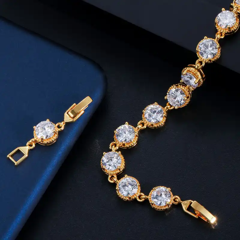 Cwwzircons Corte Redondo Circonita Rosa Pulsera Para Mujeres Fiesta Regalo De Boda