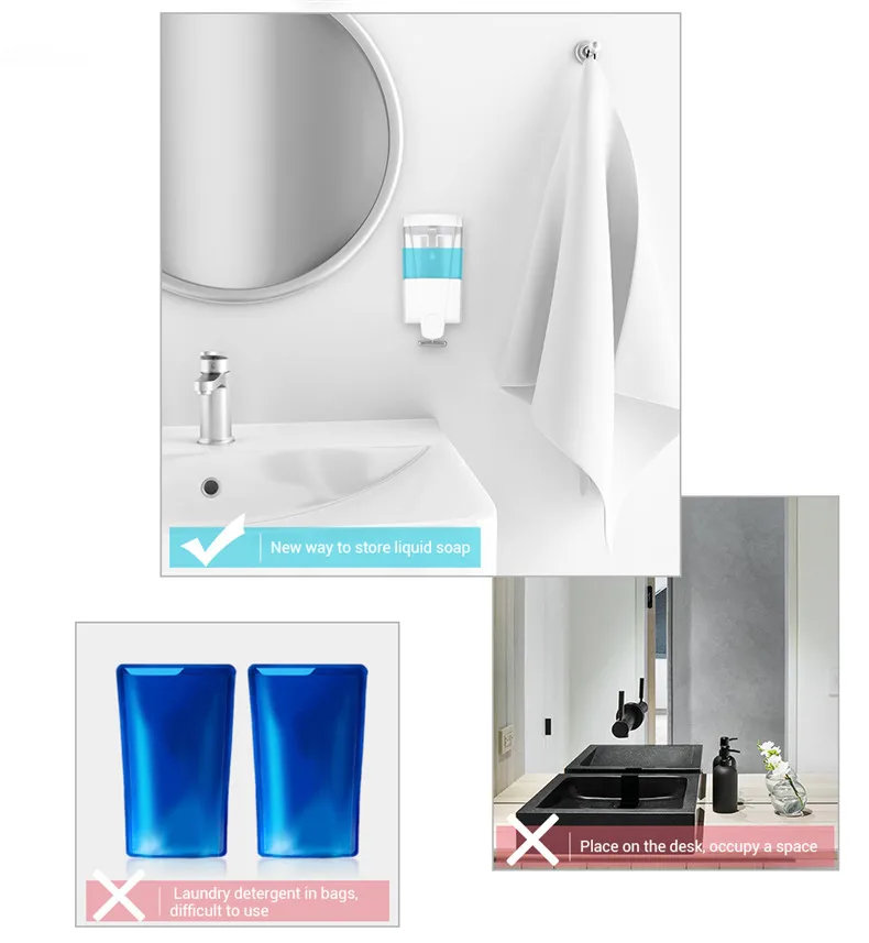500ML Soap Dispenser ABS Wall Mount Shower Pump Liquid Shampoo Soap Dispenser Bathroom Supplies New Fashion High Quality  (3)